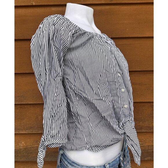 Active USA Off the Shoulders Striped Blue White Jump Ship Top Size M - Picture 7 of 9